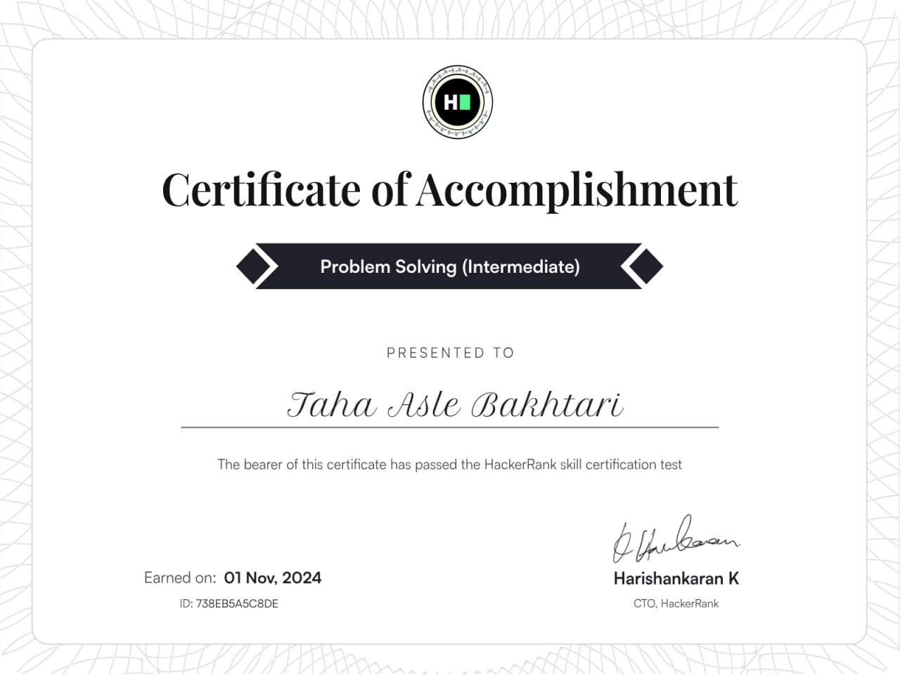 HackerRank Certificate